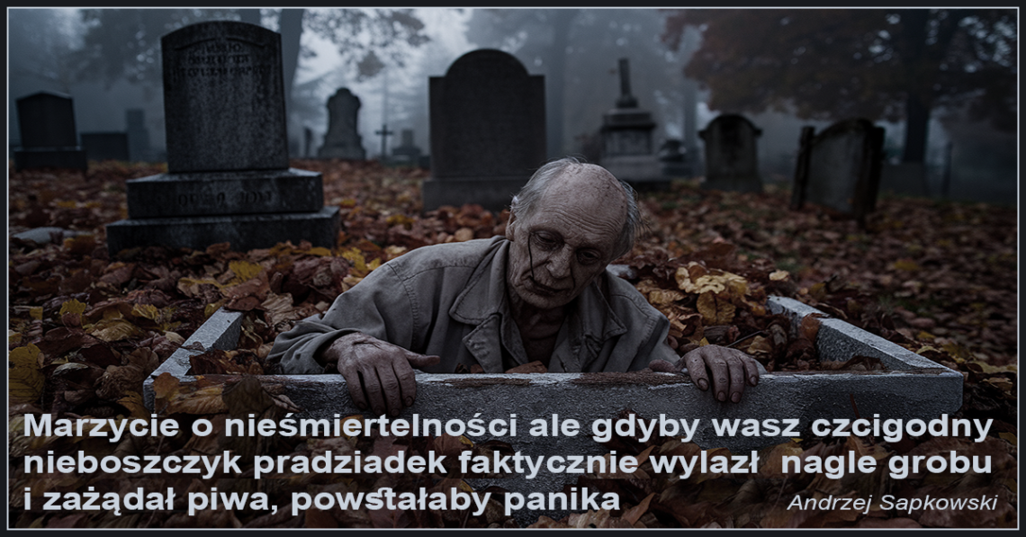 Marzycie o nieśmiertelności ale gdyby wasz czcigodny nieboszczyk pradziadek faktycznie wylazł nagle z grobu i zażądał piwa, powstałaby panika – Andrzej Sapkowski