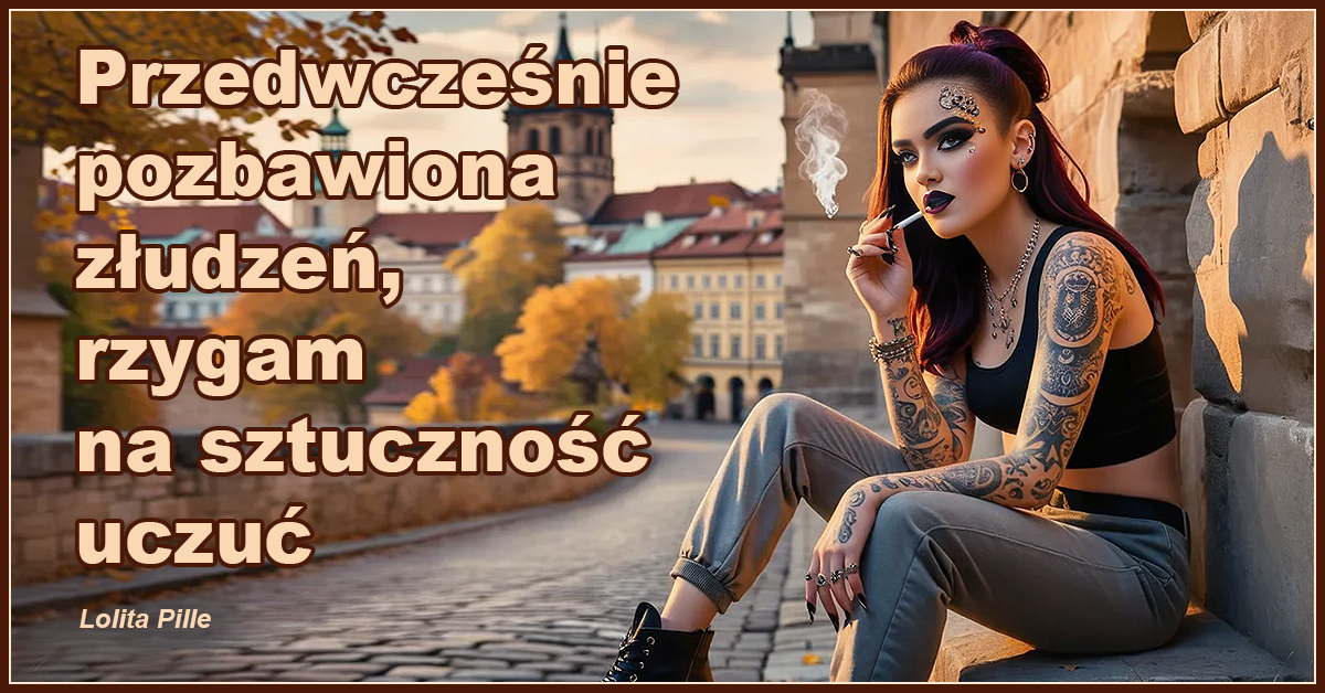 Przedwcześnie pozbawiona złudzeń, rzygam na sztuczność uczuć.- Lolita Pille